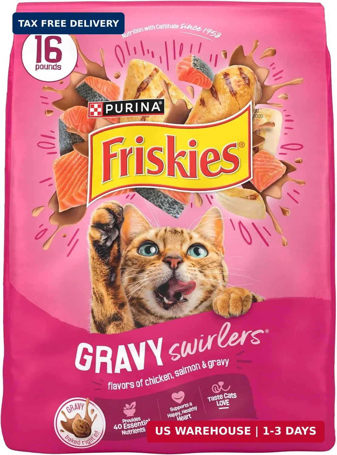 Purina Friskies Gravy Swirlers with Flavors of Chicken, Salmon and Gravy Dry Cat