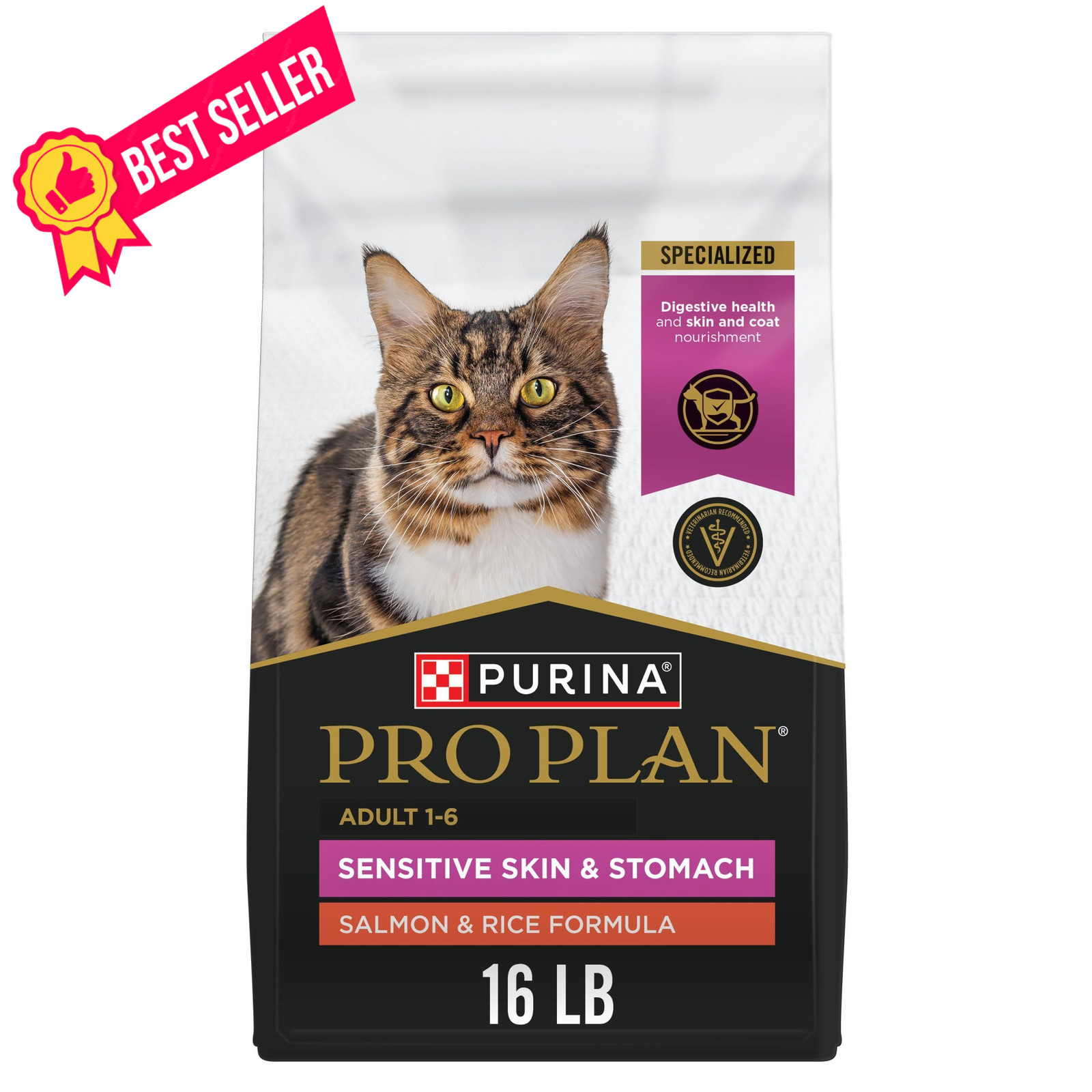 Purina Pro Plan Sensitive Skin and Stomach Cat Food Dry, 16 Pound (Pack of 1)