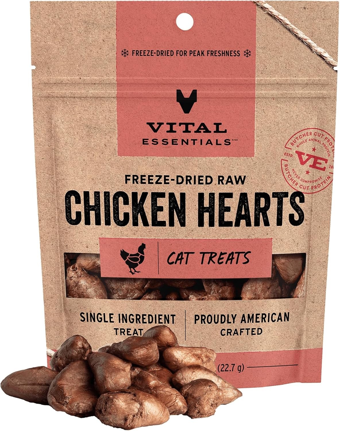Freeze Dried Raw Chicken Hearts Premium Cat Treats, Grain Free 0.8oz