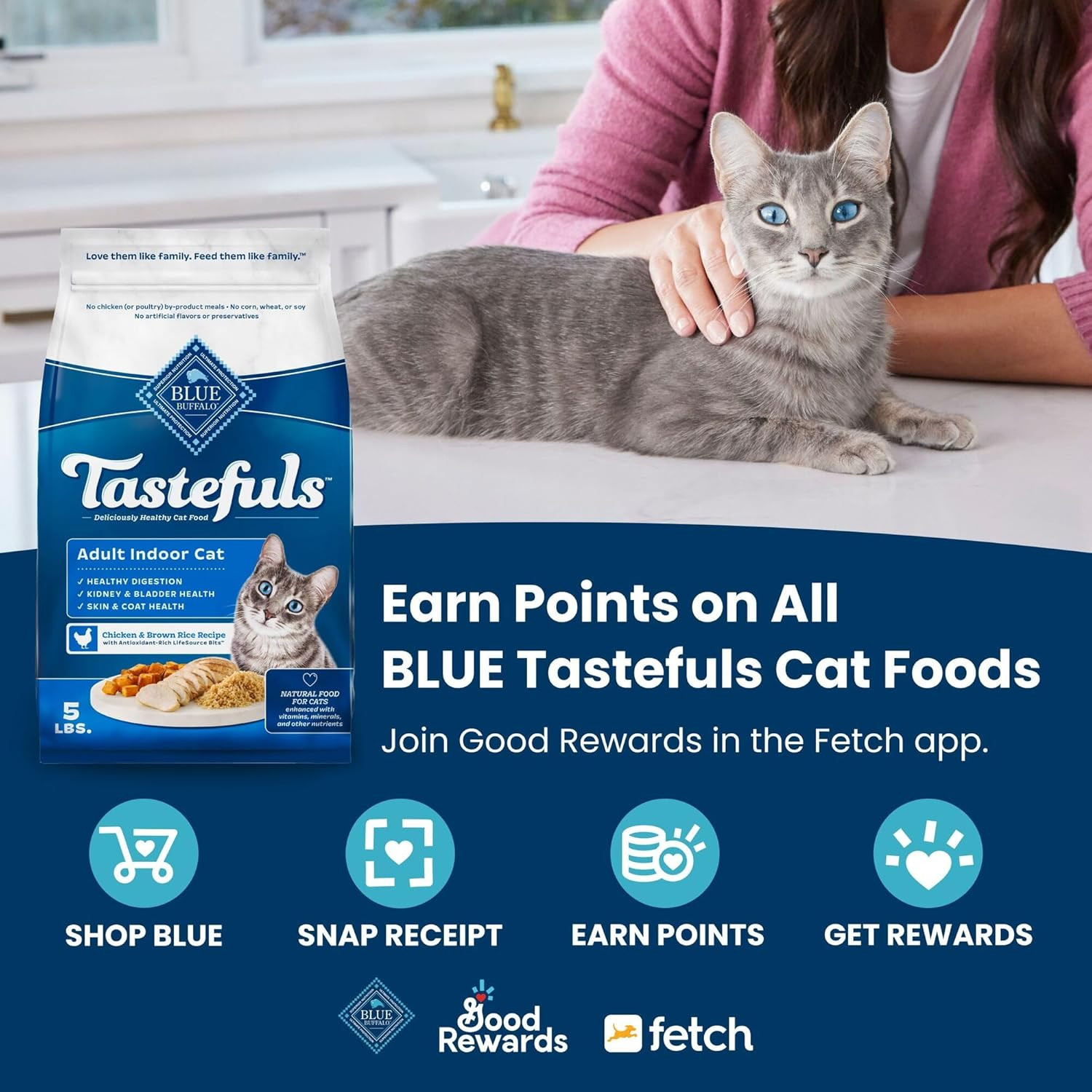 Tastefuls Adult Dry Cat Food for Weight Management & Hairball Control, Made in t