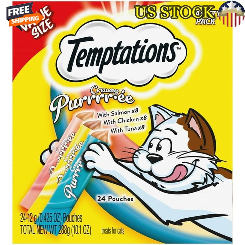 Squeezable Lickable Cat Treats Creamy Puree Chicken Salmon Tuna 24 Pack Pets New