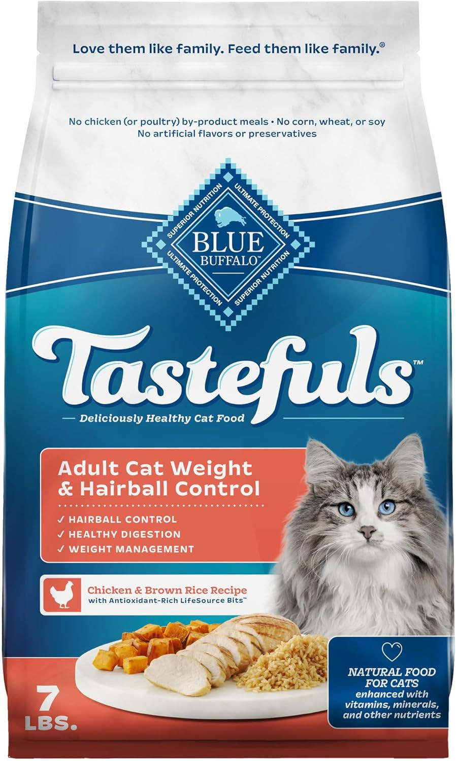 Tastefuls Adult Dry Cat Food for Weight Management & Hairball Control, Made in t