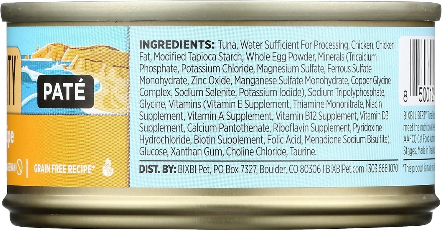 Bixbi Liberty Grain Free Tuna Pate Wet Cat Food Case of 24 2.75 oz Canned Food