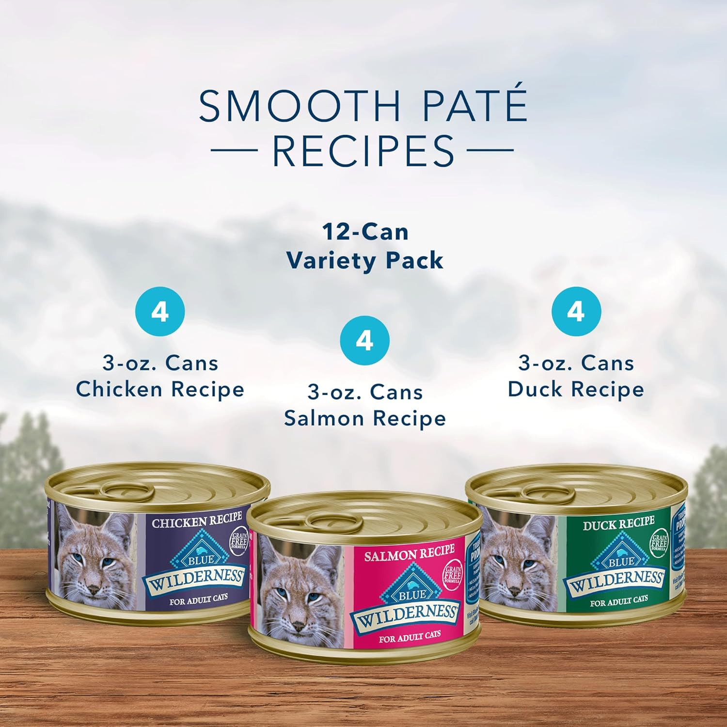Wilderness High Protein, Natural Adult Pate Wet Cat Food Variety Pack, 3oz x 12