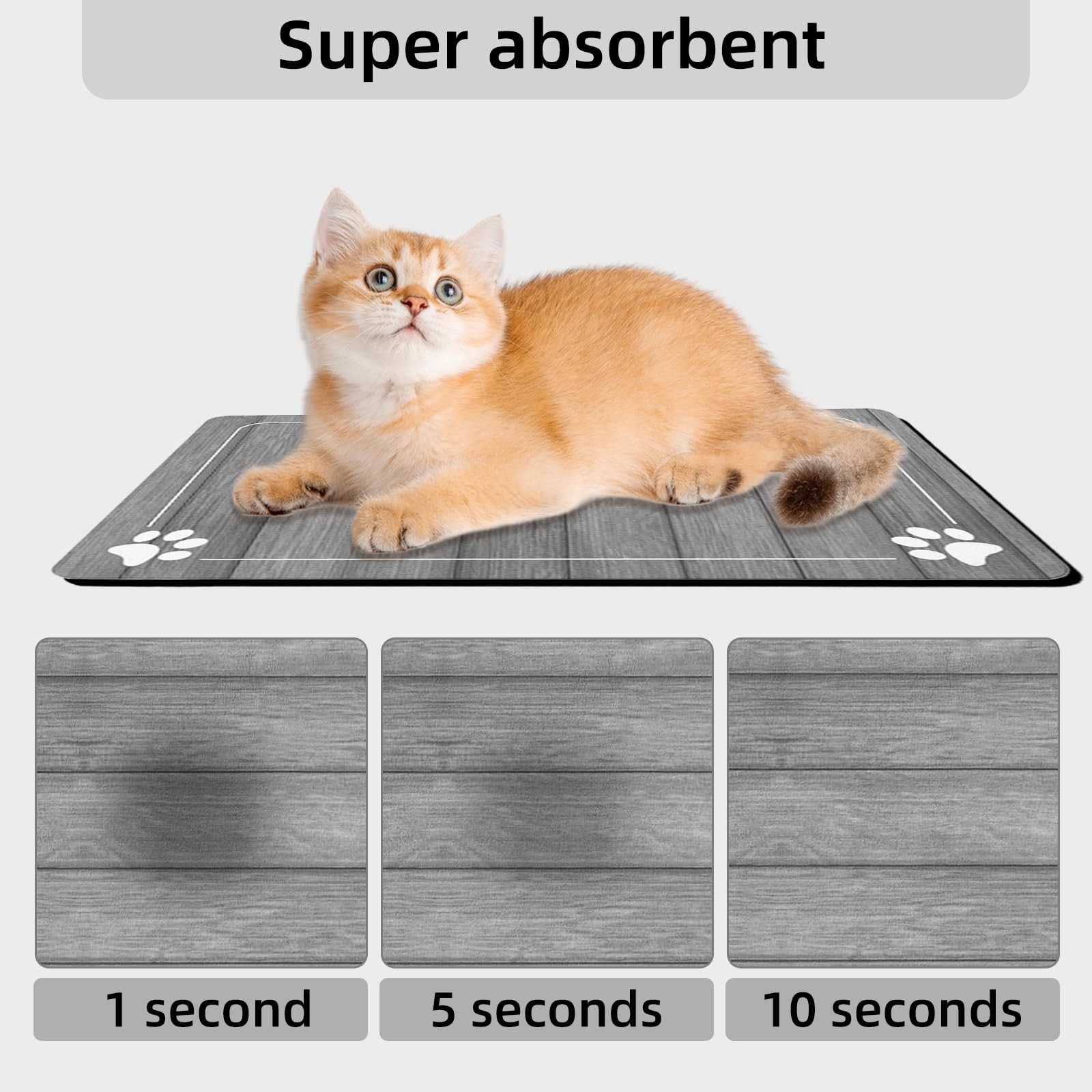 Food and Water Bowl Mat for Dog Cat, 20 x 12 inches 19.7″L x 11.8″W, Grey