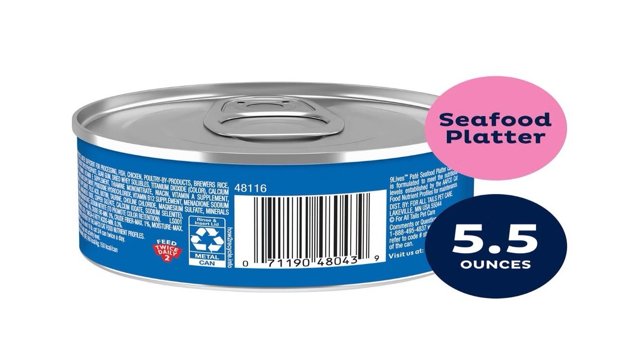 9Lives Seafood Platter Paté Wet Cat Food 5.5 oz Can, Moisture-Rich Taurine