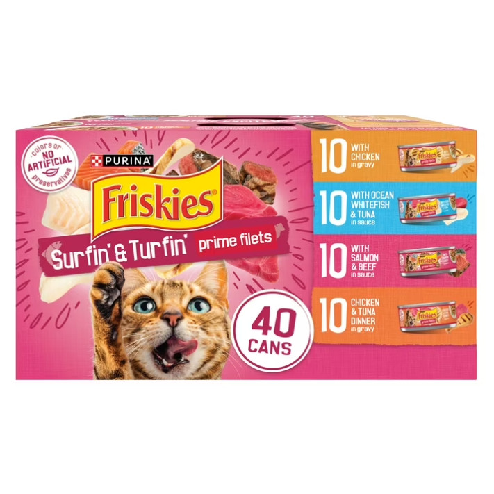 2 Box Purina Friskies Surfin’ and Turfin’ Variety Pack, Wet Cat Food, 5.5 oz Can