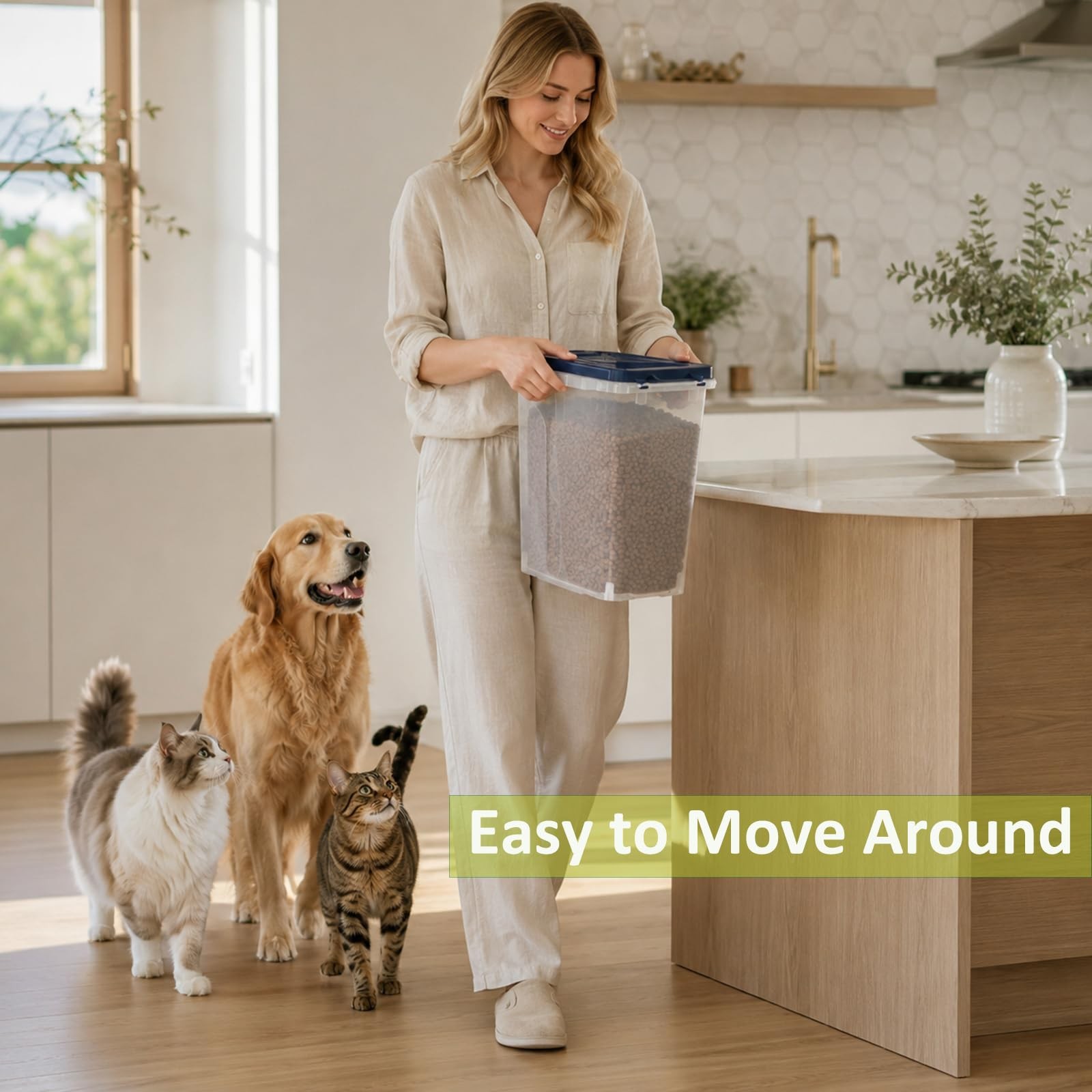 5-10 Lbs Airtight Cat Dog Food Storage Container, Lbs/8 QT, Dark Blue