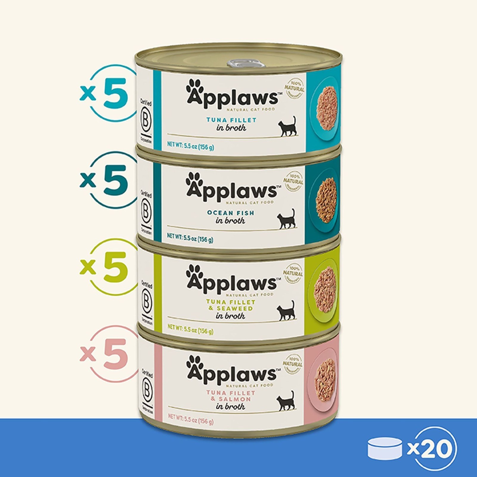 Applaws Cat – Broth, Fish, Variety Pack, 20 CT, 110 OZ