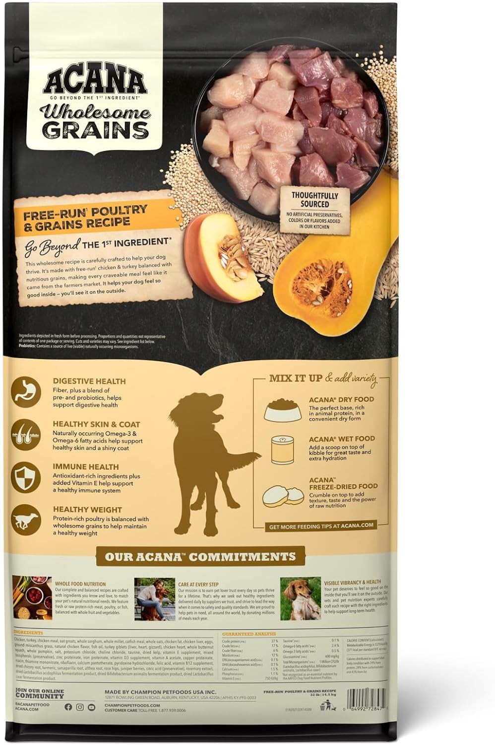 ACANA Wholesome Grains Dry Dog Food Free-Run Poultry & Grains Recipe 32lb Bag