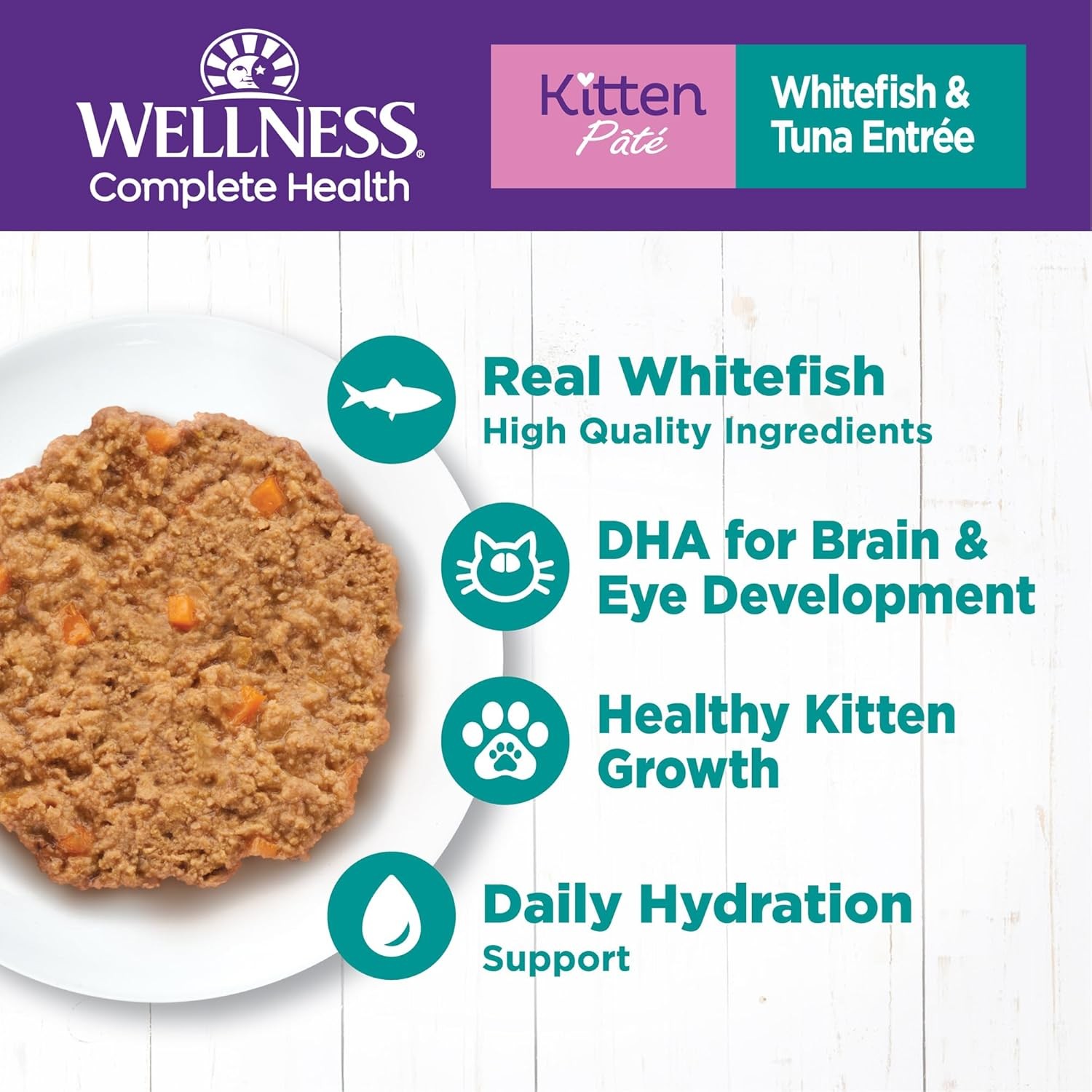 Wellness Complete Health Pate Kitten Canned Wet Cat Food, Natural, Protein Rich,