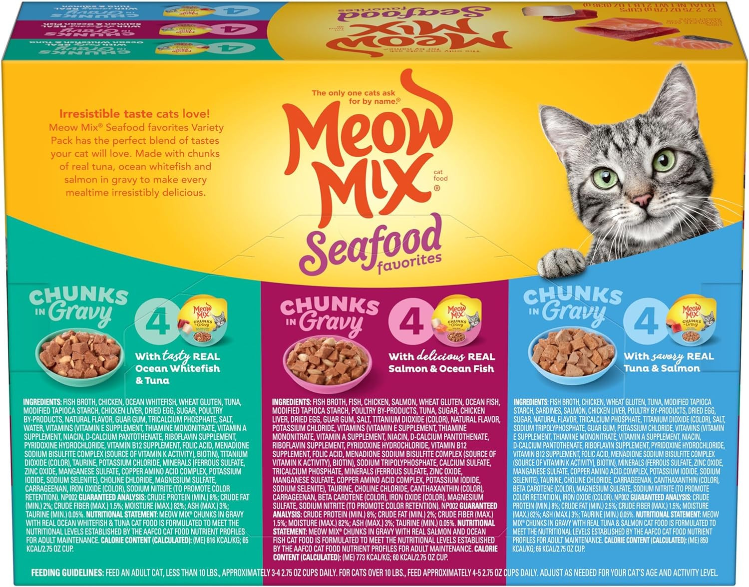 Meow Mix Seafood Favorites Chunks in Gravy Wet Cat Food Variety Pack, 2.75 Ounce
