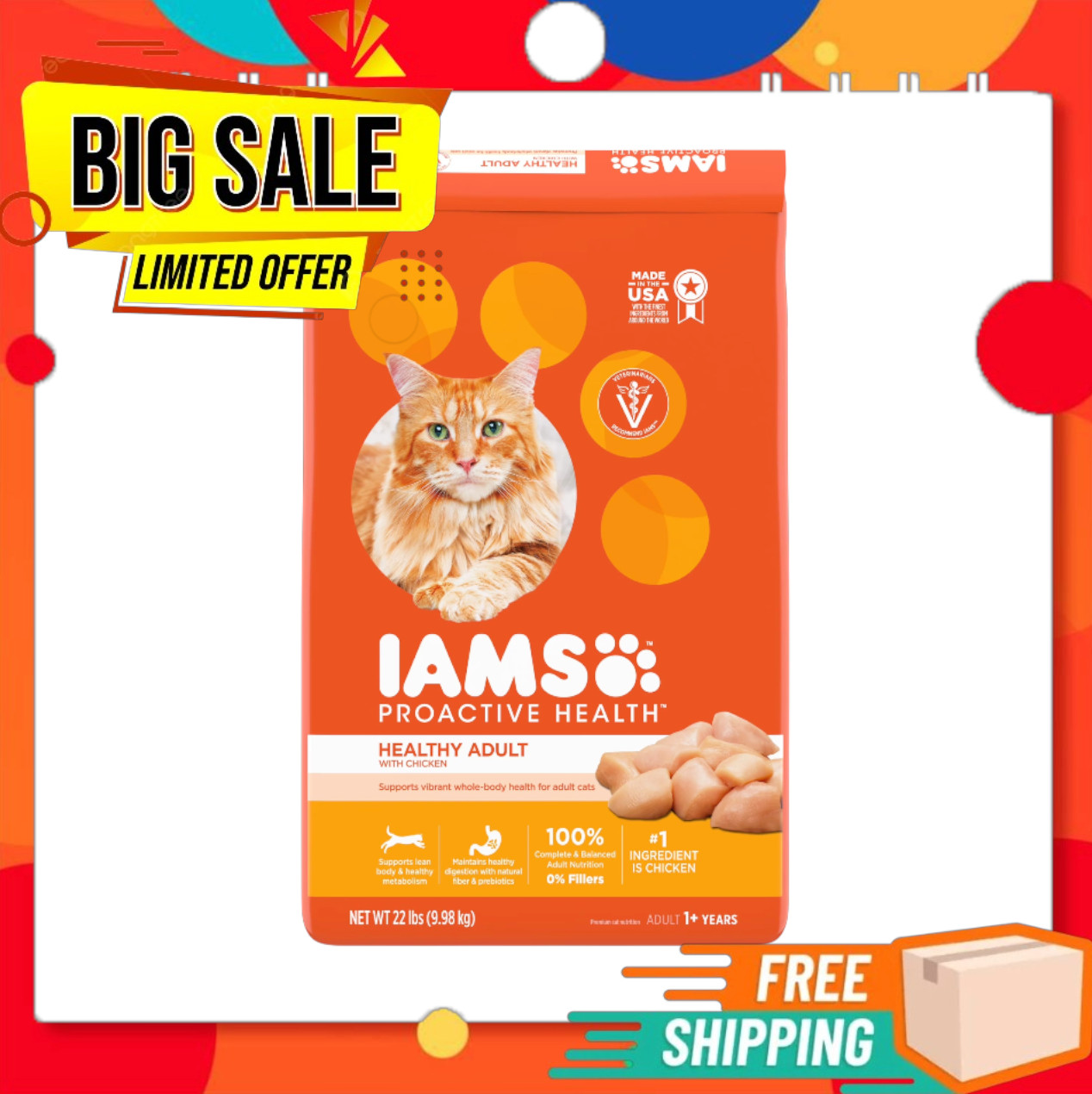 Iams Proactive Health Chicken Flavor Dry Cat Food, 22 Lb Bag