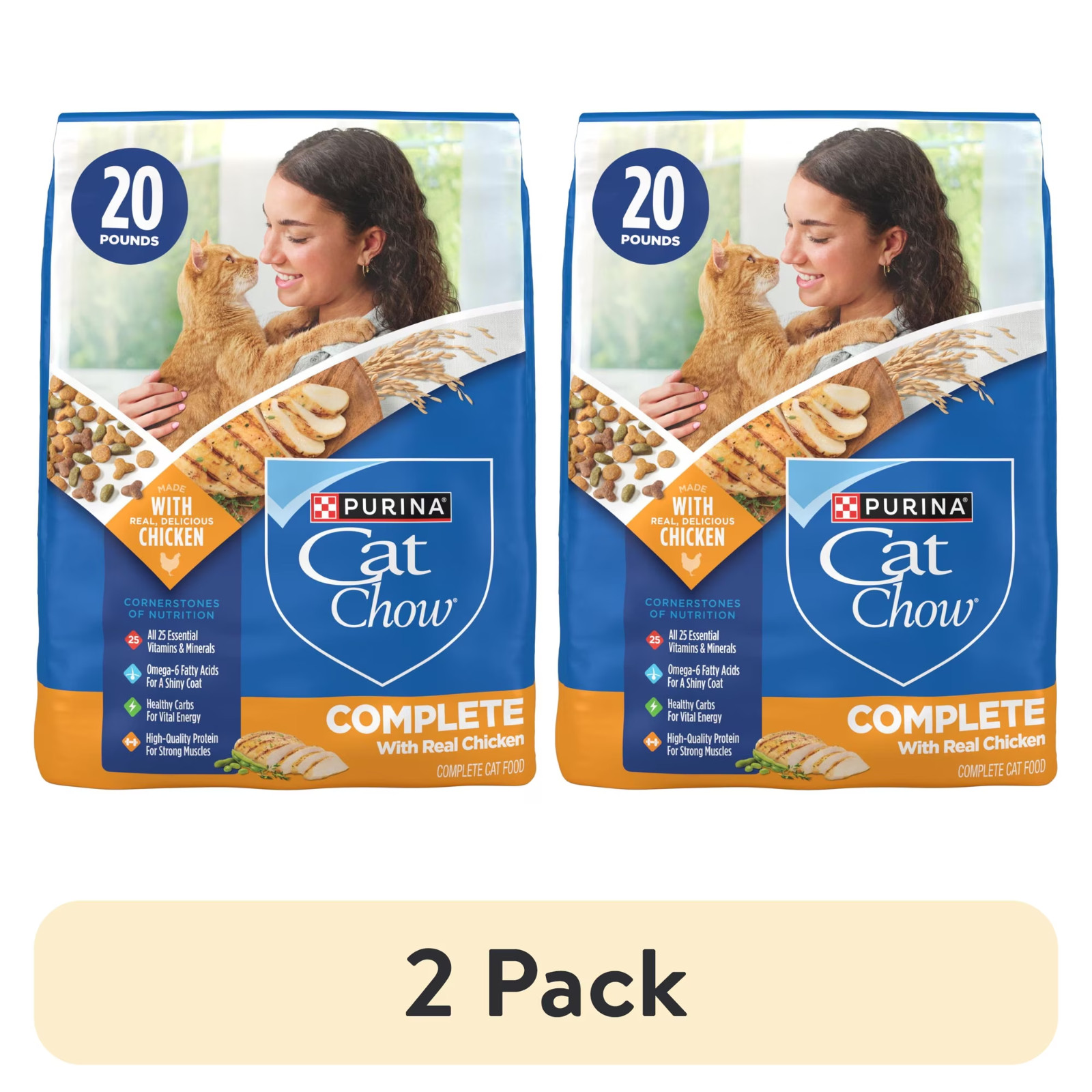 2 Pack Purina Cat Chow Complete High Protein Dry Cat Food with Real Chicken,20LB