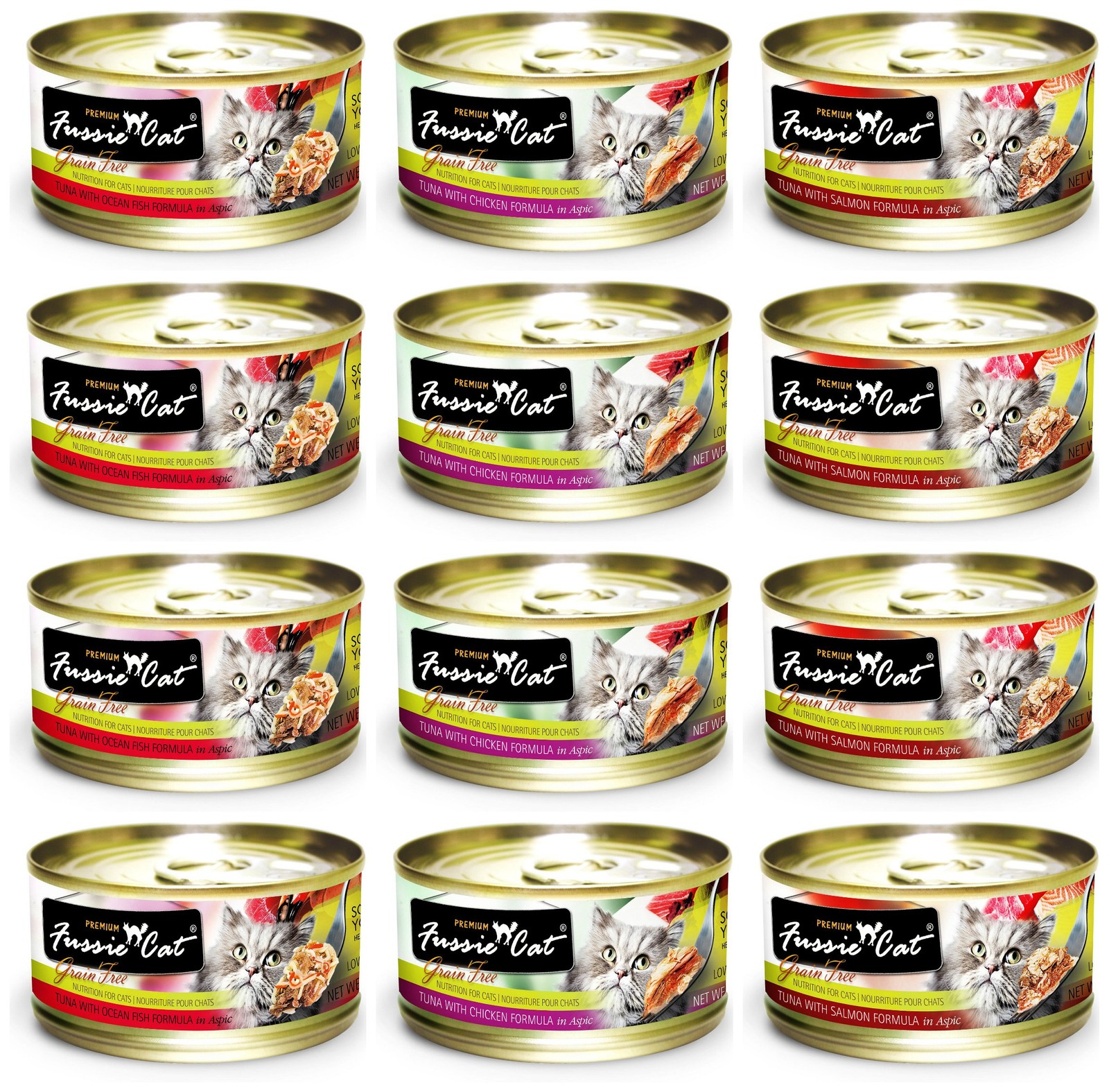 Fussie Cat Premium Grain Free Canned Food 3 2.82 Ounce (Pack of 12)
