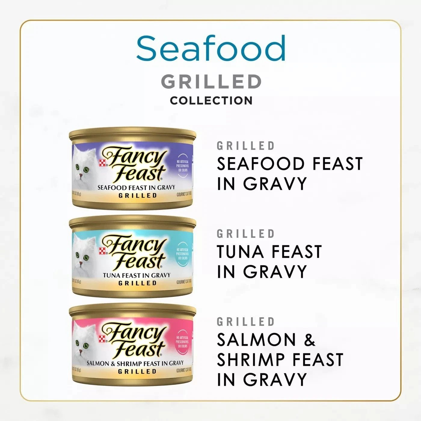 Fancy Feast All Life Stages Cat Wet Food – Grilled, Seafood, Variety Pack, 90 CT