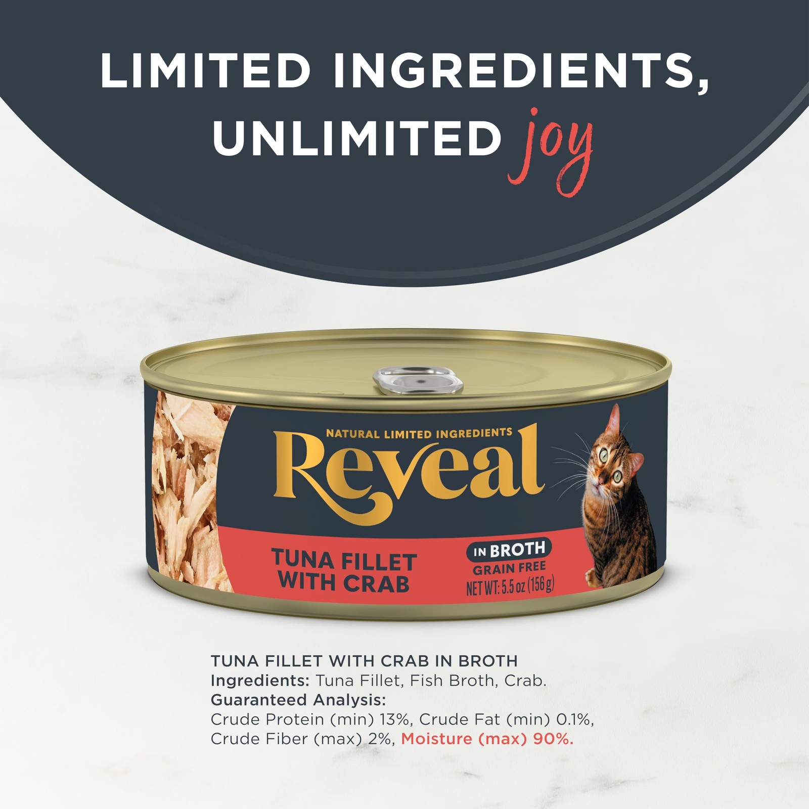 Grain-Free Wet Cat Food, Tuna Fillet with Crab in Broth, 12 Cans, 5.5 oz
