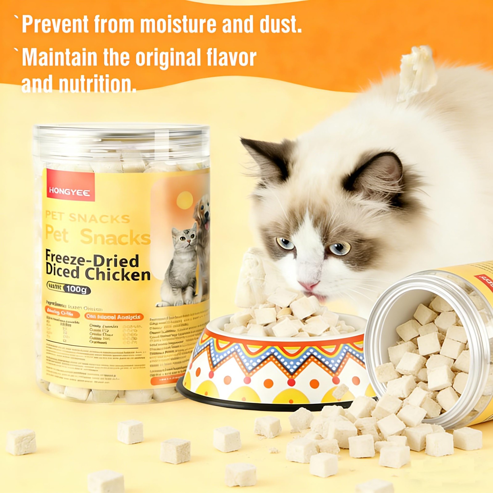 HONGYEE Freeze Dried Chicken Cat & Dog Treat, High 100 Count (Pack of 1)