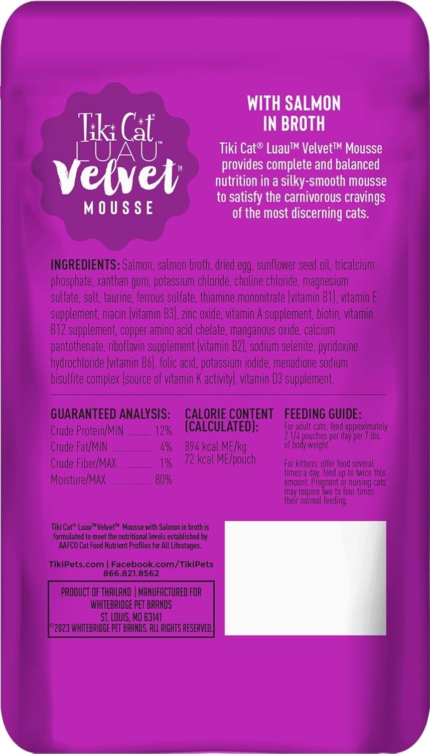 15 Tiki Cat Luau Velvet Mousse w/ Salmon in Broth 2.8 oz Exp. 12/26