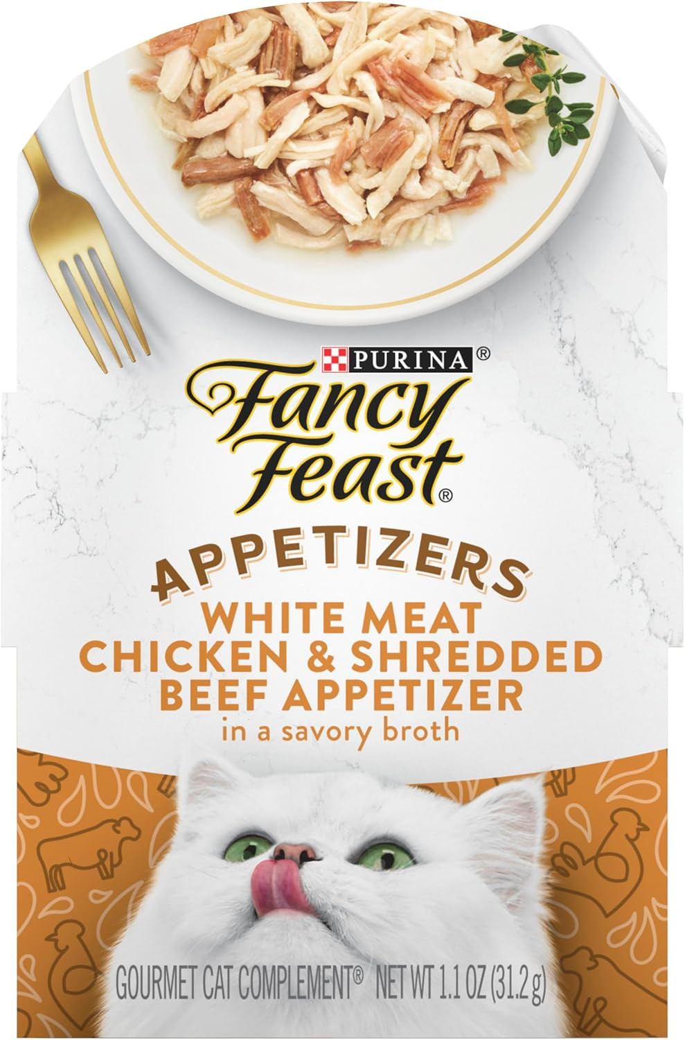 Fancy Feast Appetizers Grain Free Cat Food Chicken Beef 1.1oz Trays Pack of 10