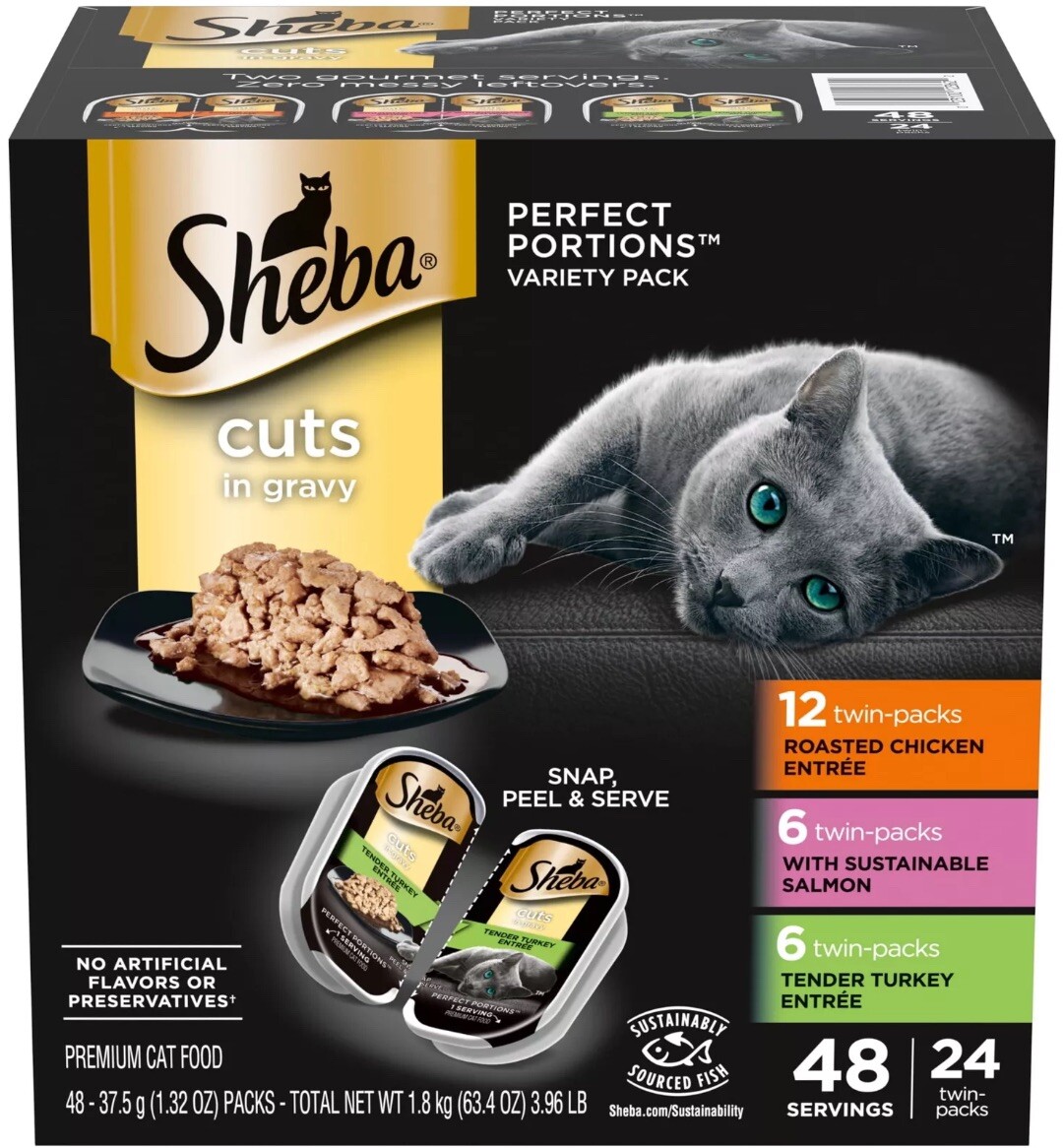 Sheba Perfect Portions Wet Cat Food Variety Pack Cuts In Gravy 24 Twin-Tray Meal
