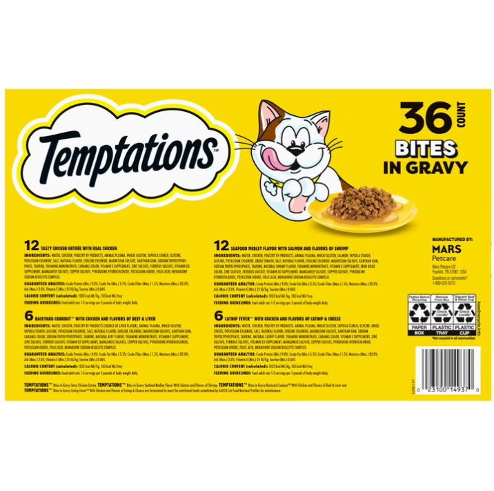 2 Box Bites in Gravy Variety Adult Wet Cat Food, 3.5 oz Trays, 36 pk/ Box