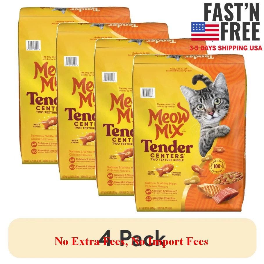 (4 pack) Meow Mix Tender Centers Salmon & Chicken Dry Cat Food, 14.2-lb bag, NEW