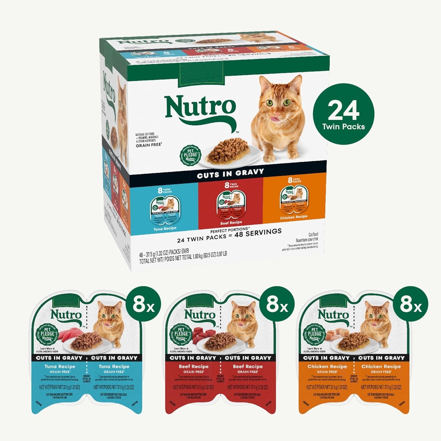 Nutro Perfect Portions Wet Cat Food Variety Pack: Beef, Tuna, Chicken 24 Count
