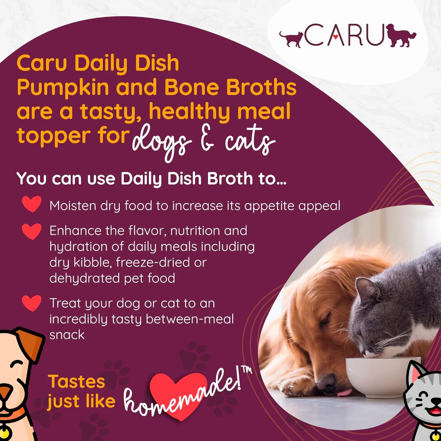 Caru – Daily Dish Beef Bone Broth – Meal Topper for Dogs & Cats – Supports Overa