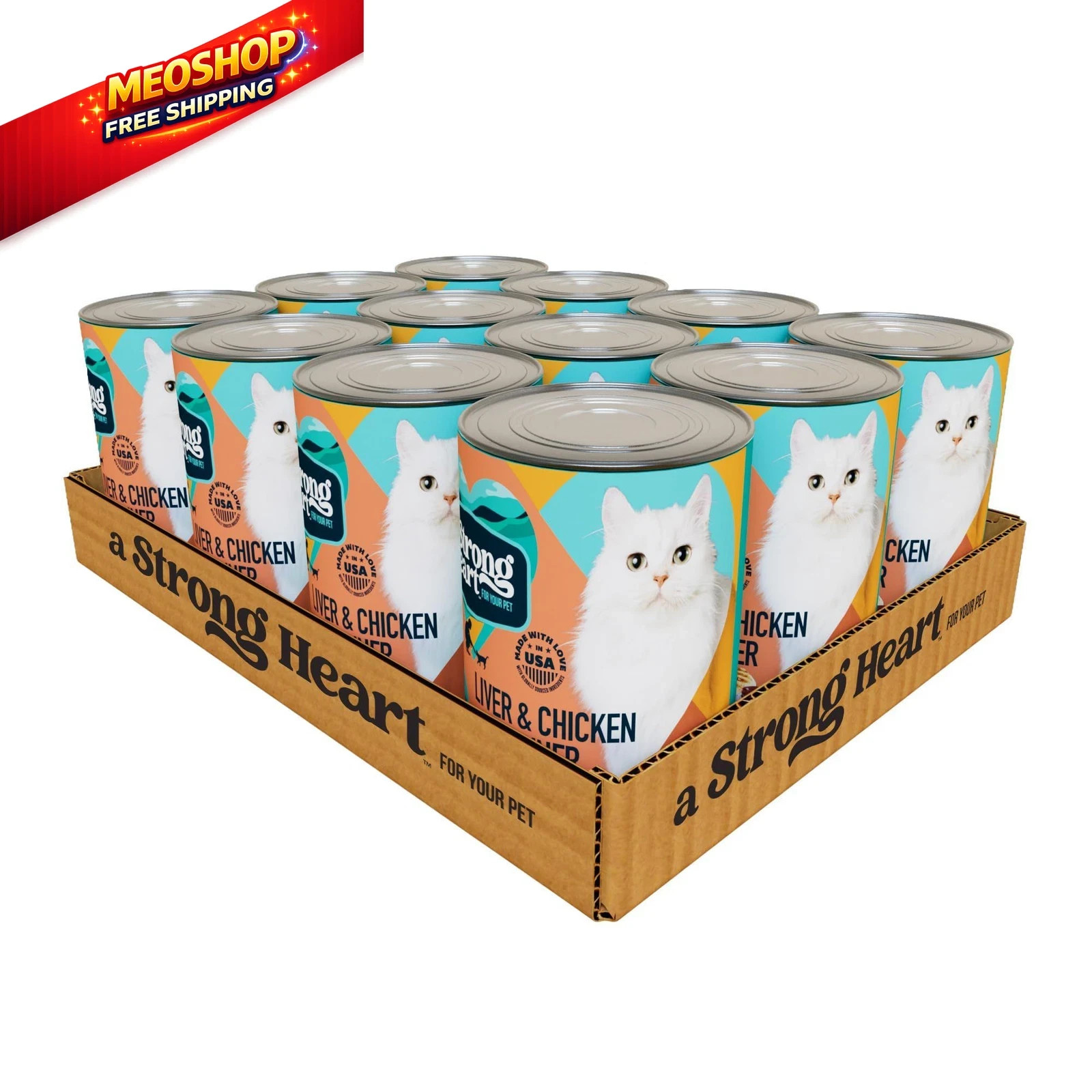 A Strong Heart Canned Wet Cat Food Liver & Chicken 13.2 oz Pack of 12 Case