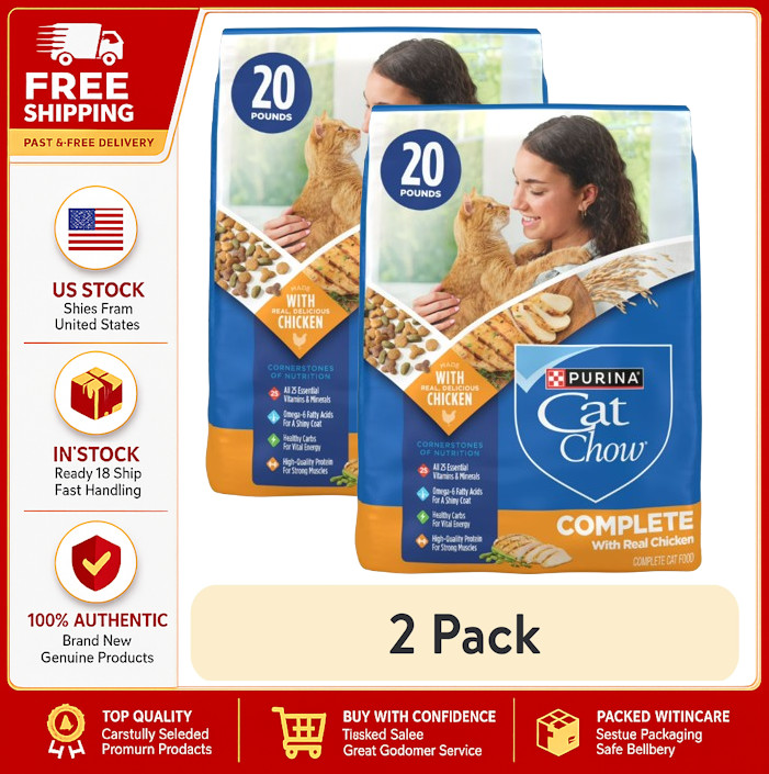2 Pack Purina Cat Chow Complete High Protein Dry Cat Food with Real Chicken,20 l