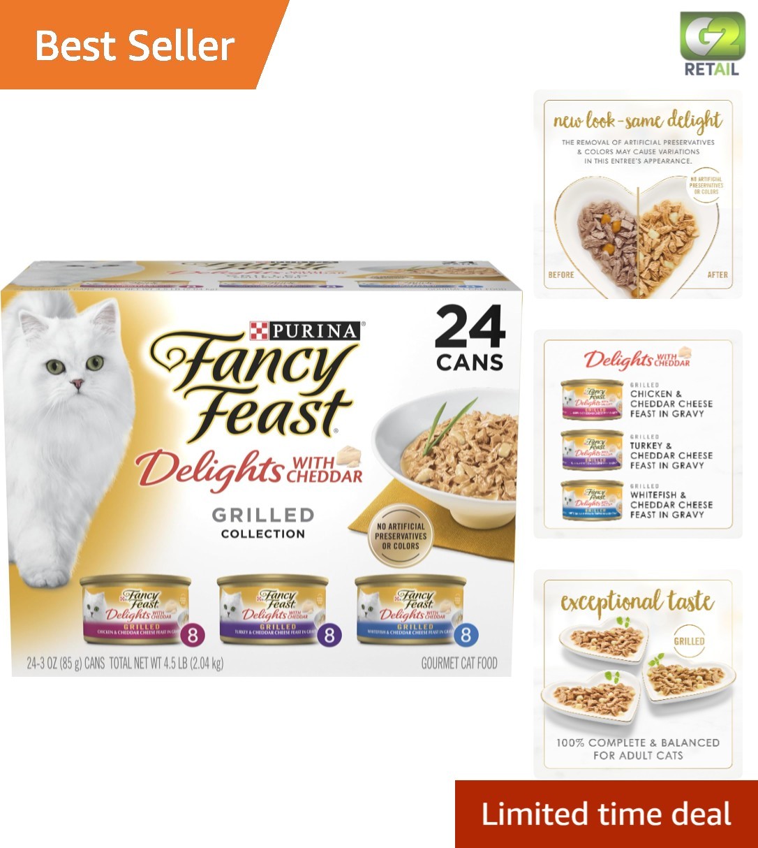 Luxury Cheddar Cat Food Feast: Grilled Variety Pack in Gravy – 24 x 3oz Cans