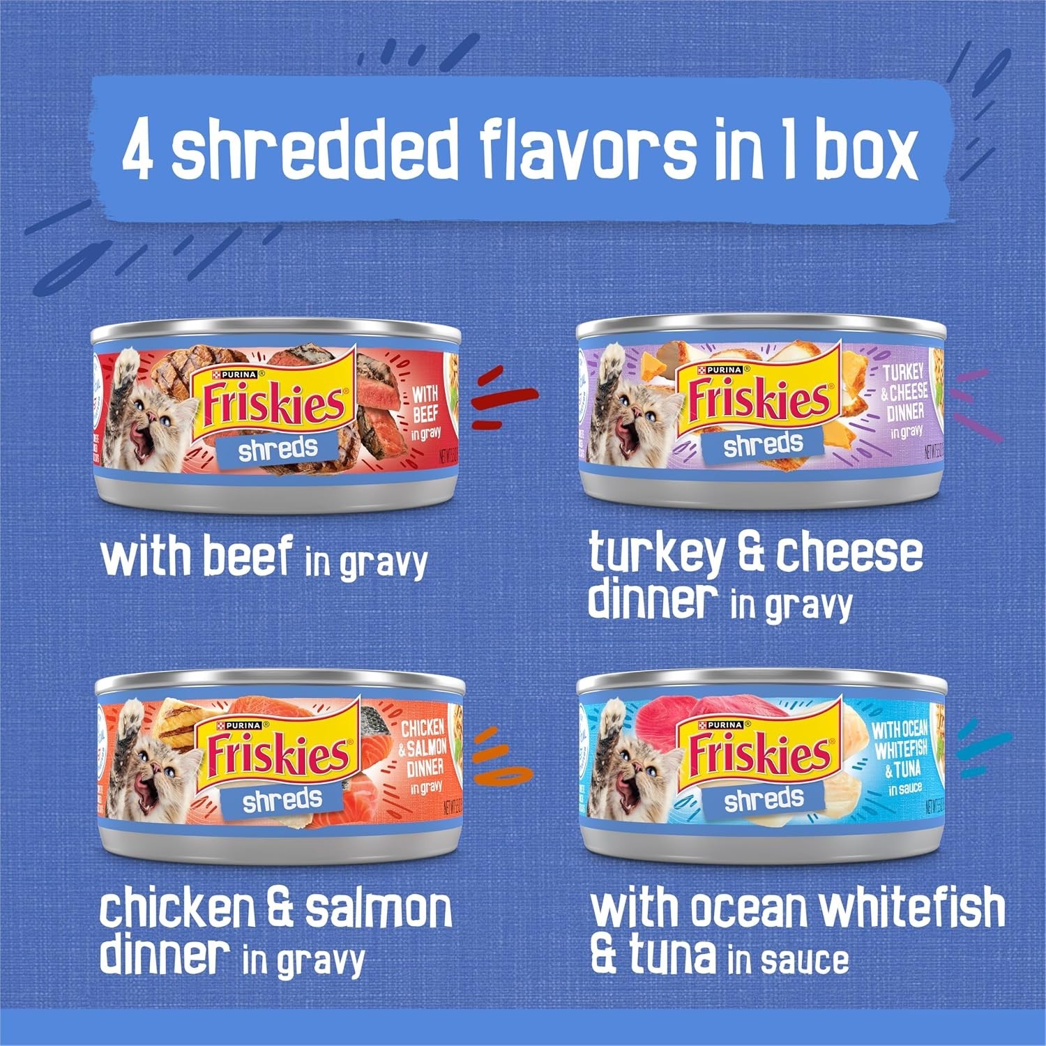 2pk-Purina Friskies Shreds Variety Pack Wet Cat Food Gravy Cans 5.5 oz 80 total
