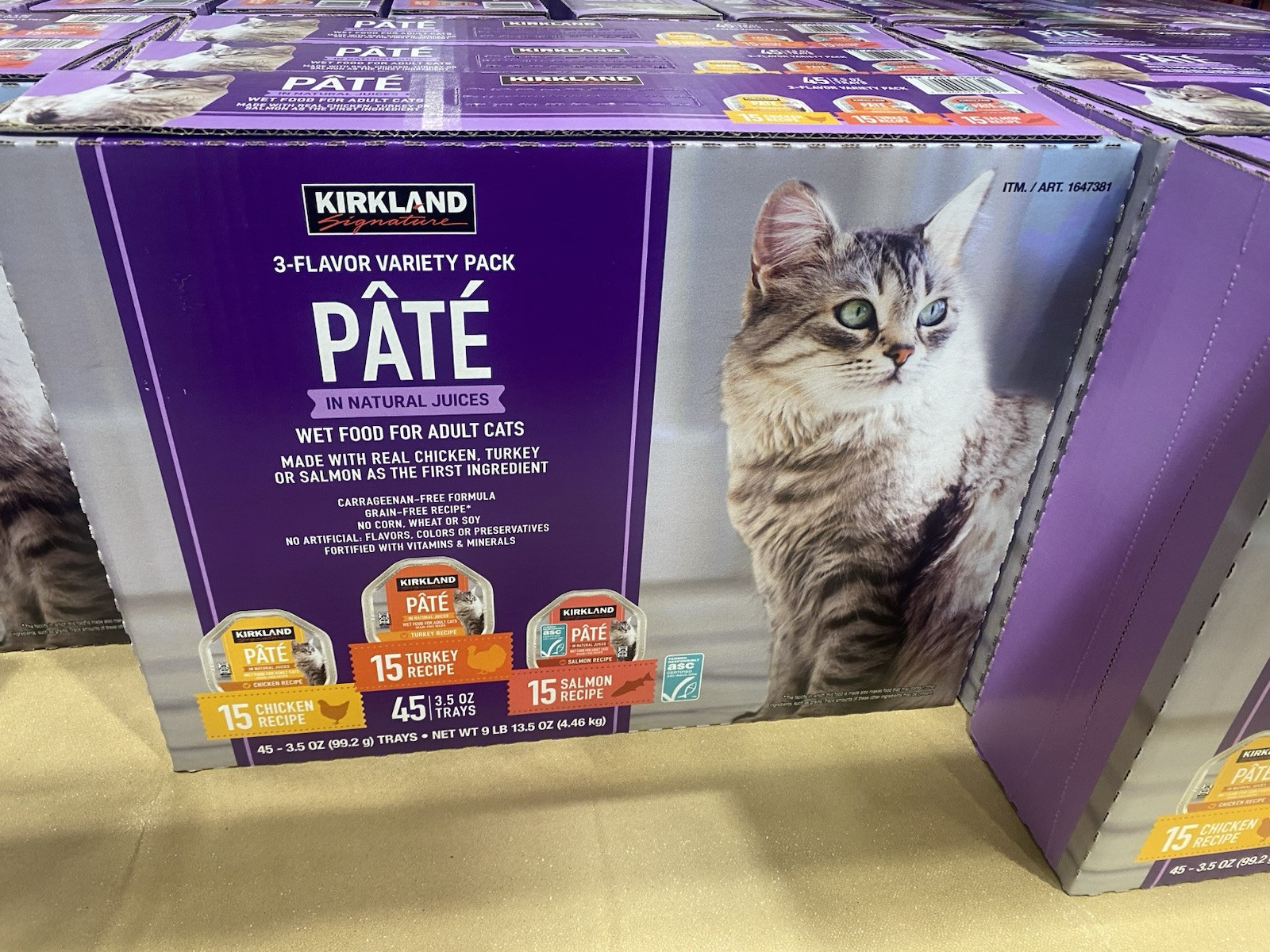 Kirkland Pâté Cat Food 3-Flavor 45 Trays Chicken Turkey Salmon Grain-Free
