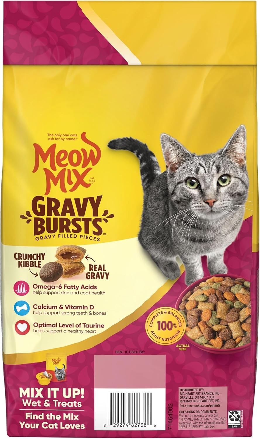 Meow Mix Gravy Bursts, Savory Chicken Flavor Mix, Gravy Filled Dry Cat Food, 3 l