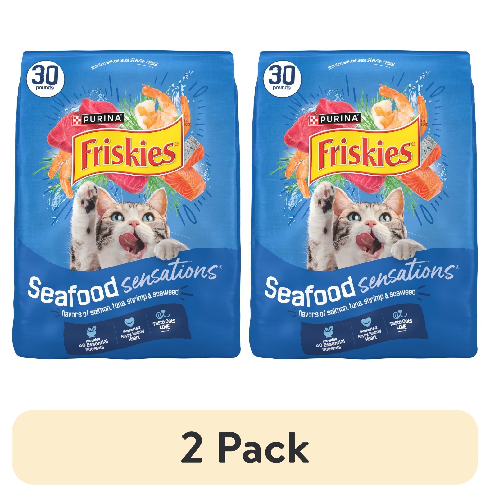 (2 pack) Purina Friskies Dry Cat Food Seafood Sensations With Salmon, Tuna, and
