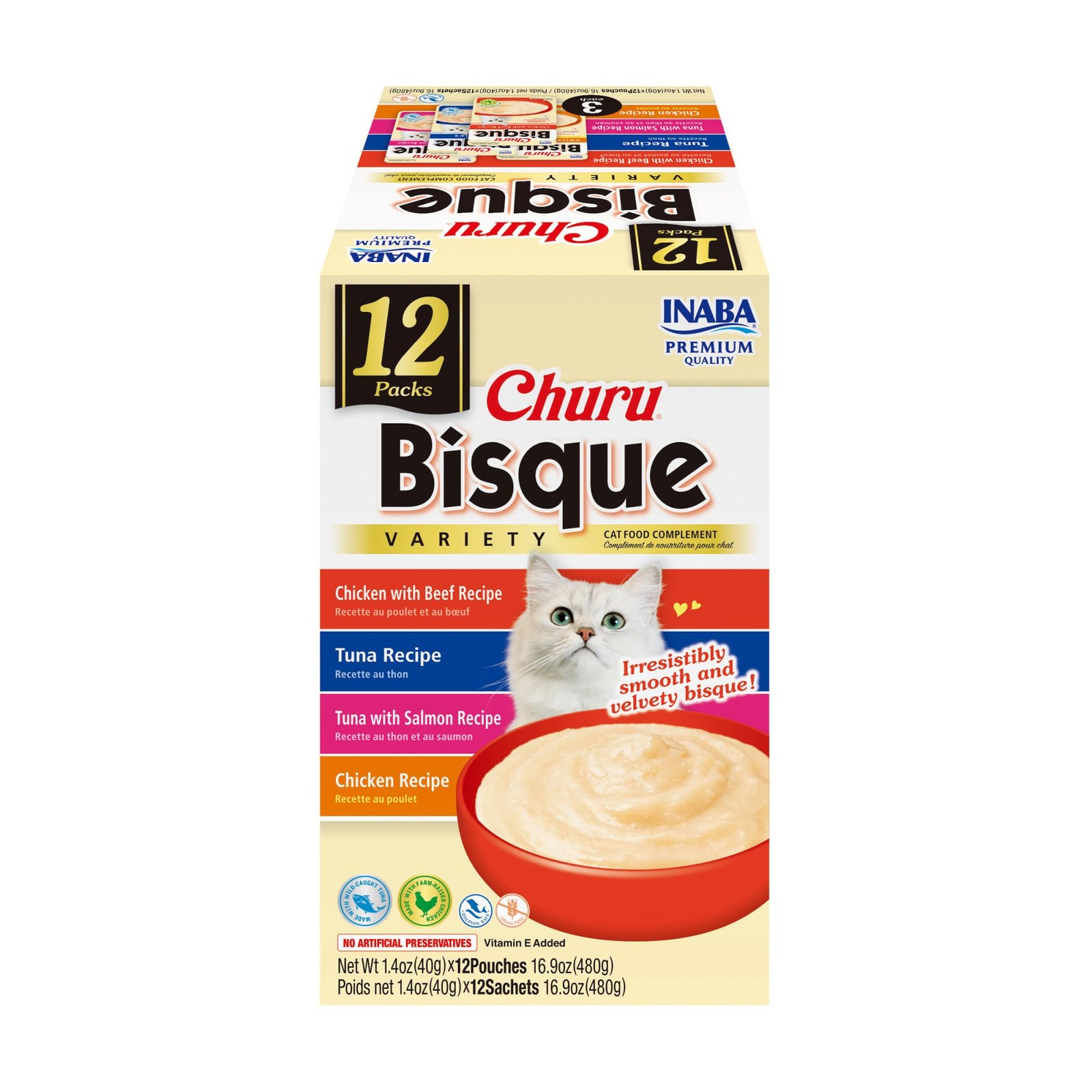 INABA Churu Bisque for Cats, Creamy Lickable Purée Side 1 Count (Pack of 12)