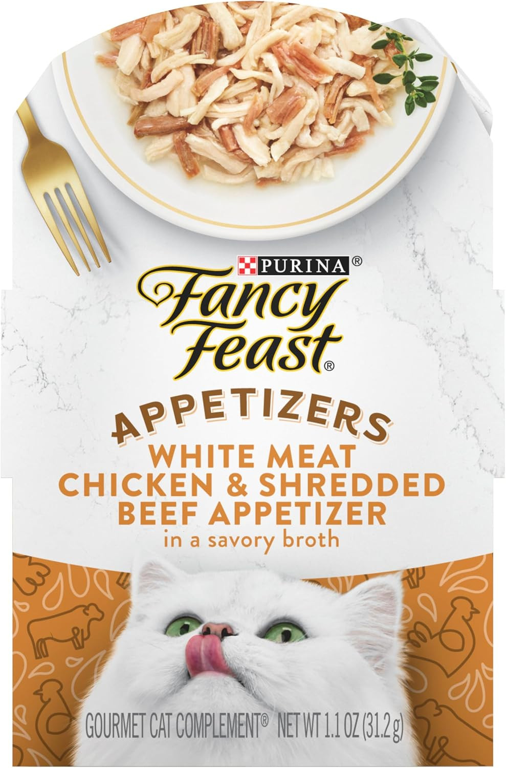 Purina Appetizers Lickable Grain Free Cat Food Topper White Meat Chicken and Sh