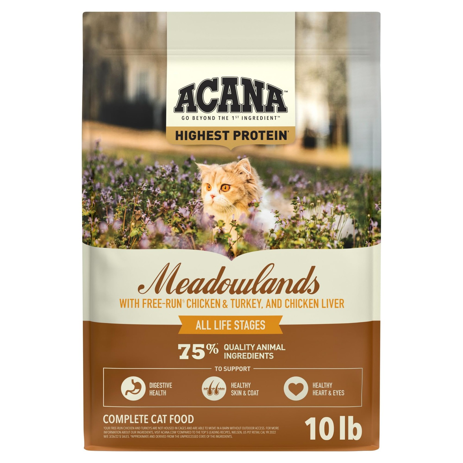 Grain-free Dry Cat Food Meadowlands Chicken Turkey Fish and Cage-Free Eggs 10lb
