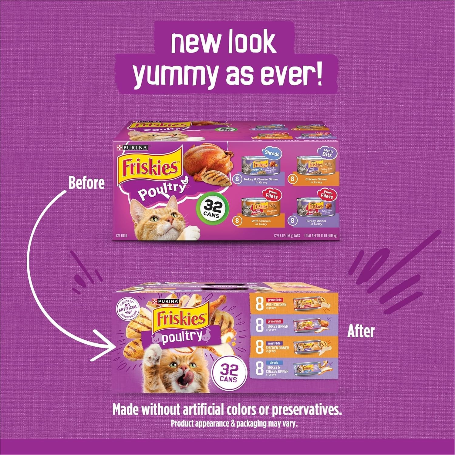 Wet Cat Food Variety Pack Poultry Shreds Meaty Bits Prime Filets 32 Cans
