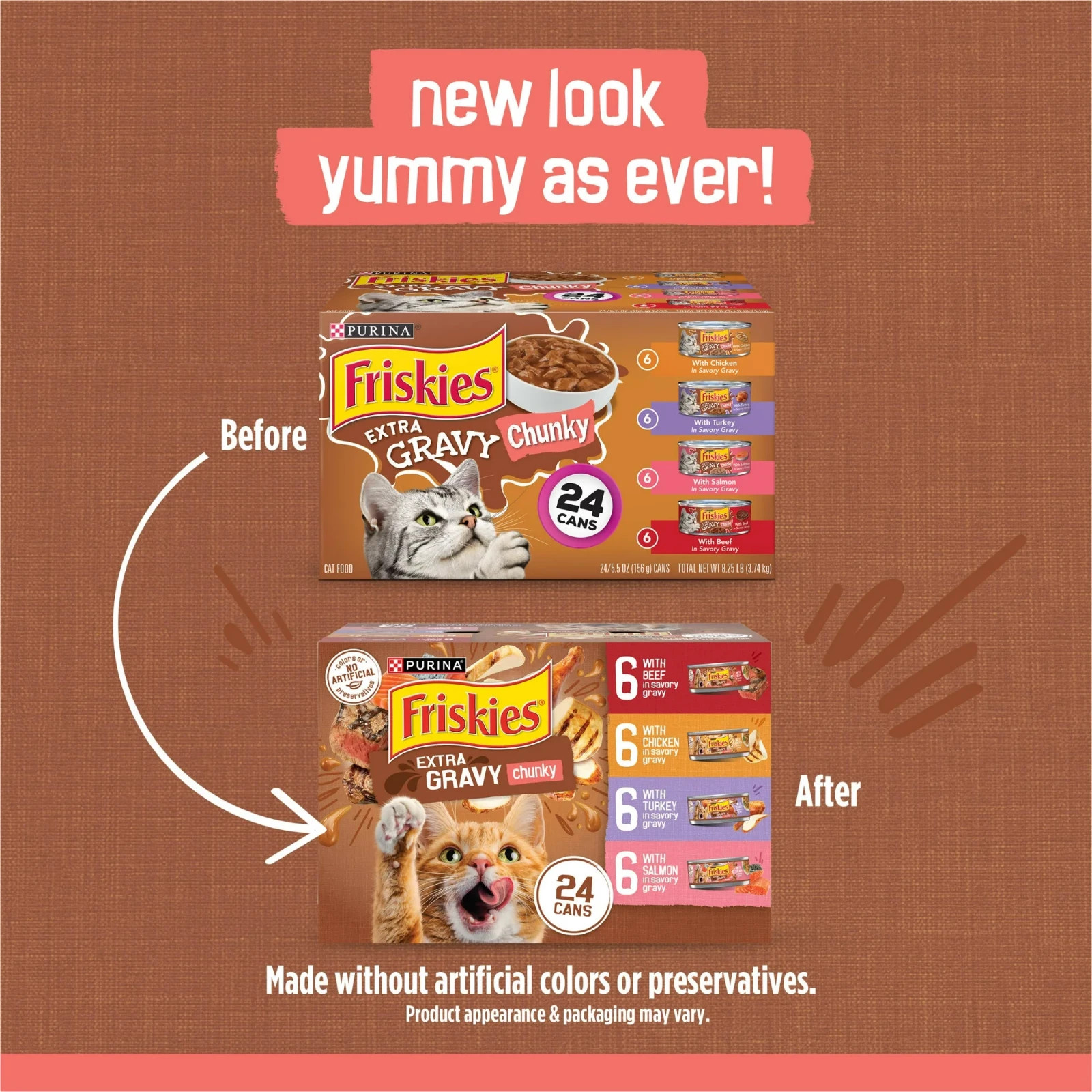Purina Friskies Gravy Wet Cat Food Variety Pack Extra Gravy Chunky 5.5 oz-48 Can