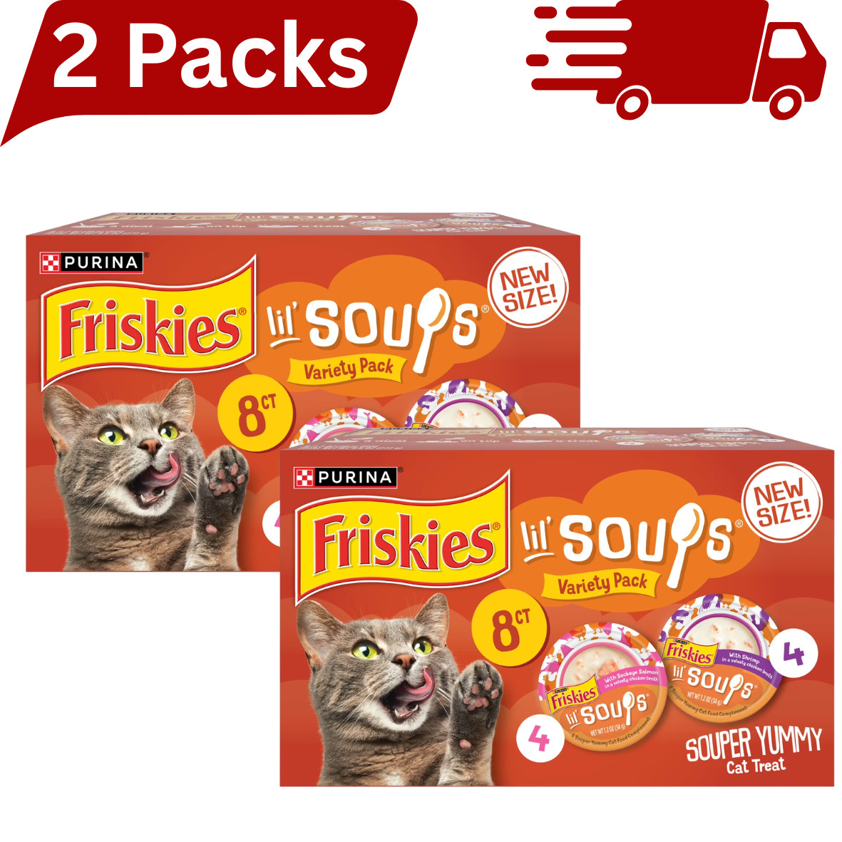 Purina Friskies Lil’ Soups Wet Cat Treats Salmon Shrimp 8Ct x 2 Pack 1.2oz