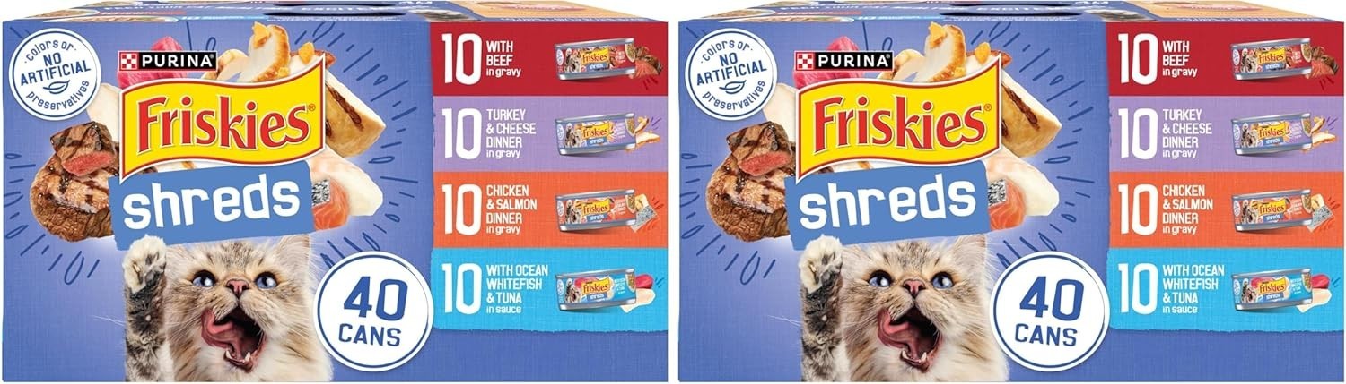 Friskies Purina Wet Cat Food Variety Pack, Shreds, 5.5 oz. Cans ( Pack of 80 )