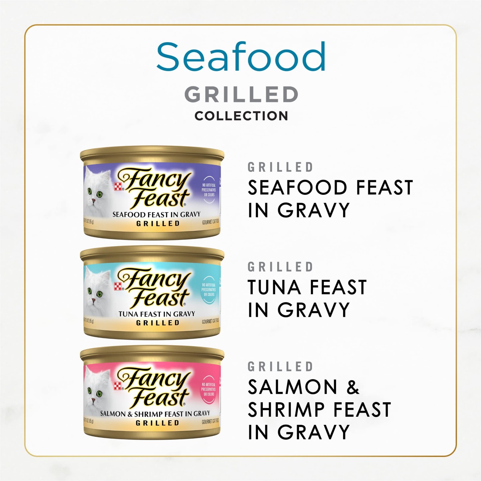 Seafood Variety Pack Wet Cat Food – Grilled Gourmet Canned Cat Food (30 x 3 oz)
