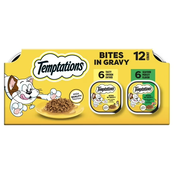 Temptations Bites In Gravy Flavor Wet Cat Food Variety Pack 3.5Oz Tray Pack Of 2