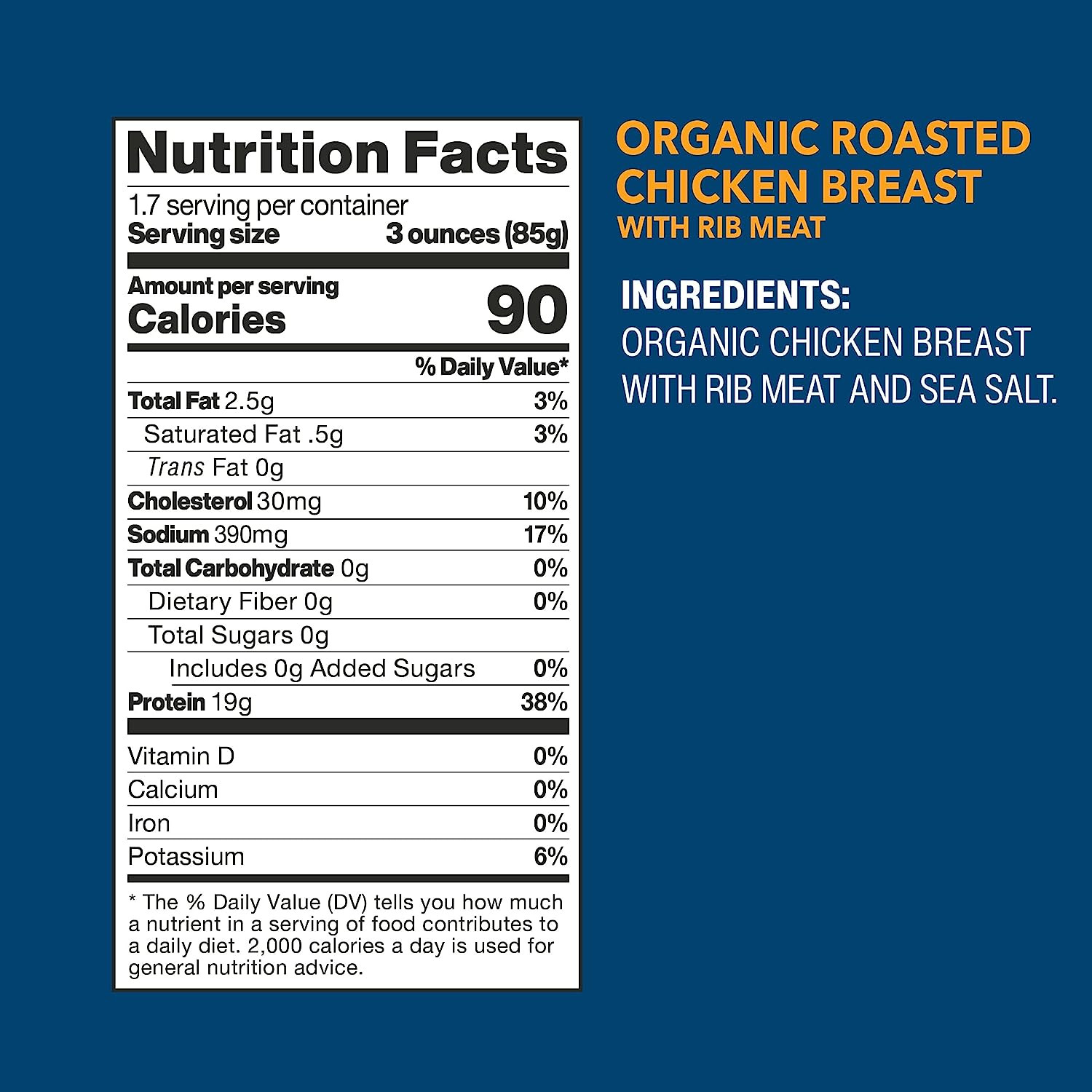 Organic Roasted Chicken Breast with Rib Meat, Skinless and Boneless, Sea Salt, F