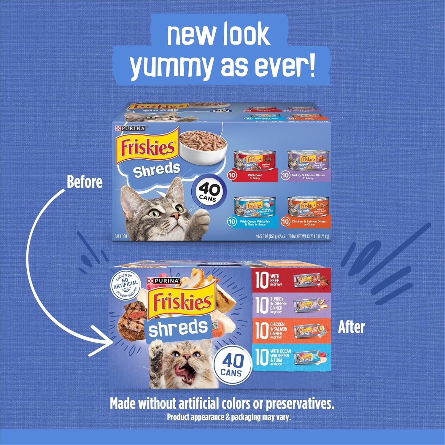 2pk-Purina Friskies Shreds Variety Pack Wet Cat Food Gravy Cans 5.5 oz 80 total