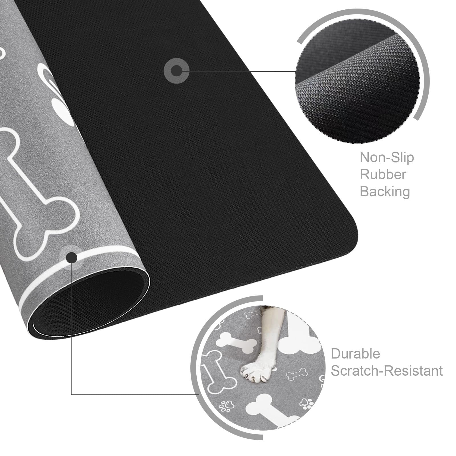 Pet Feeding Mat, Rapid Absorbent for Dog Cat Food & Water Bowl, 17″x29″ Grey