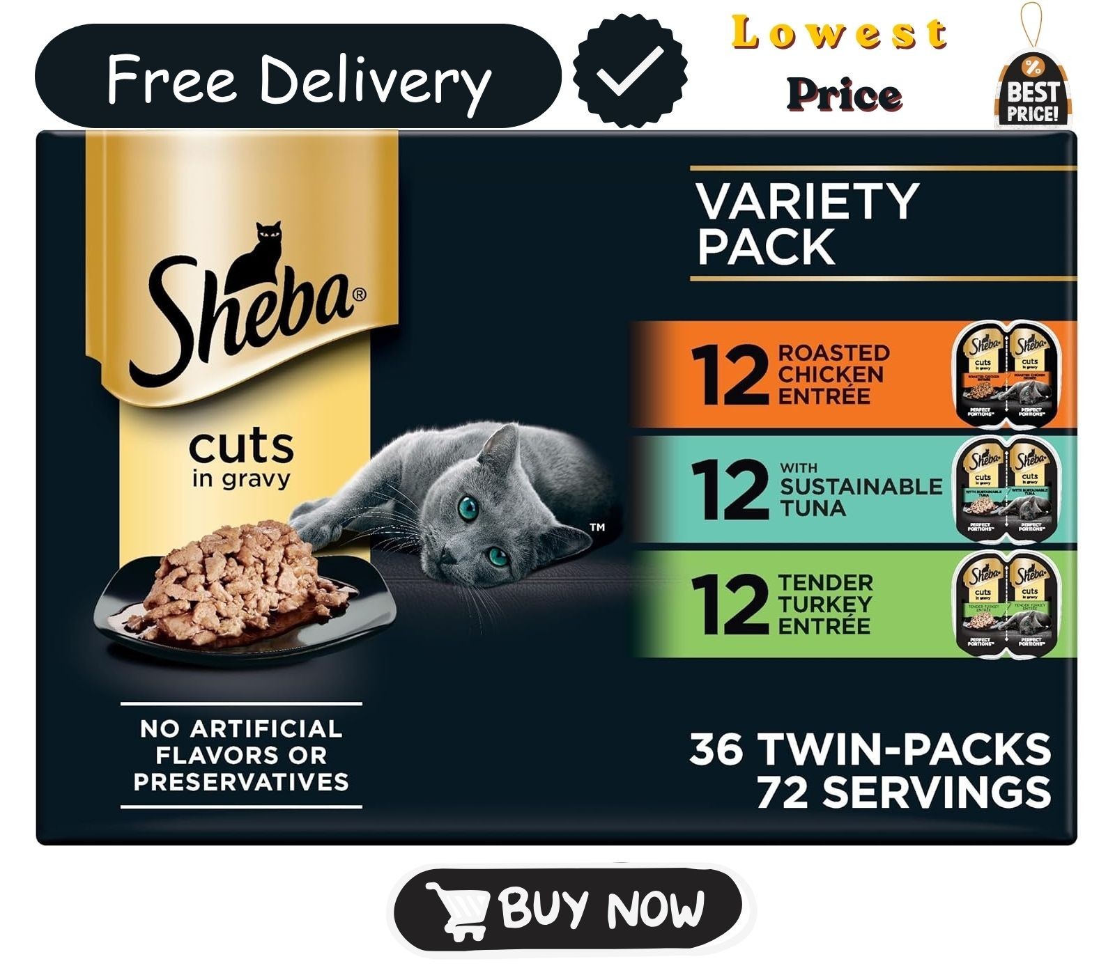 Sheba Perfect Portions Wet Cat Food Cuts in Gravy Variety Pack, Roasted Chicken
