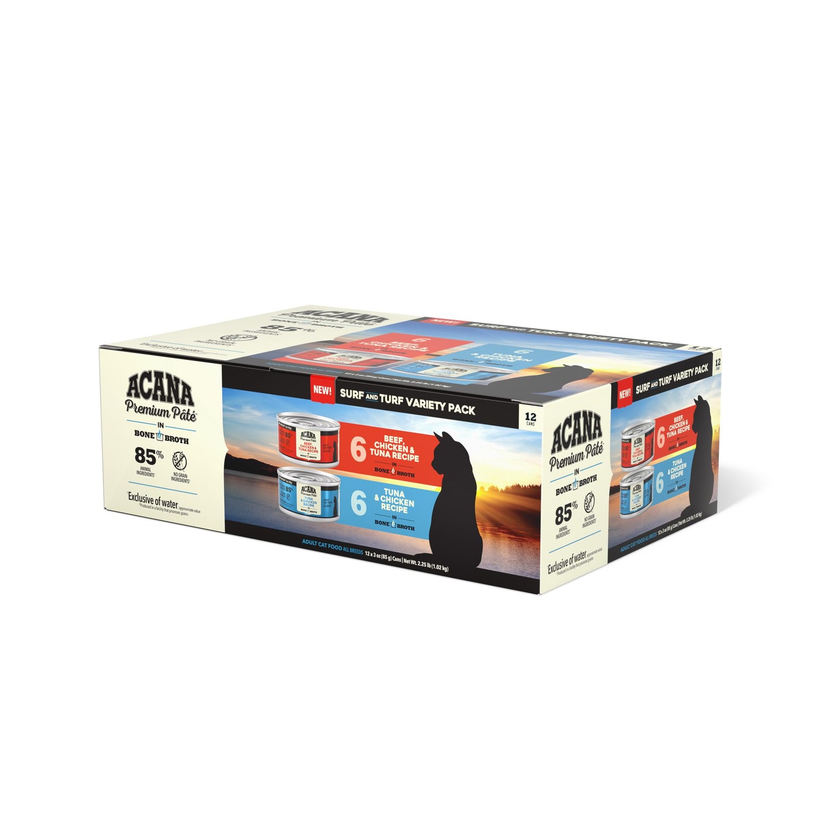 Premium Pate Wet Cat Food in Bone Broth Variety Pack: Surf and Turf – Beef Ch…